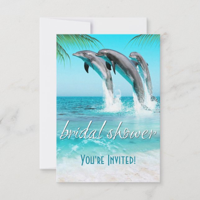 PLAYFUL DOLPHINS TROPICAL OCEAN Bridal Shower Invitation (Front)