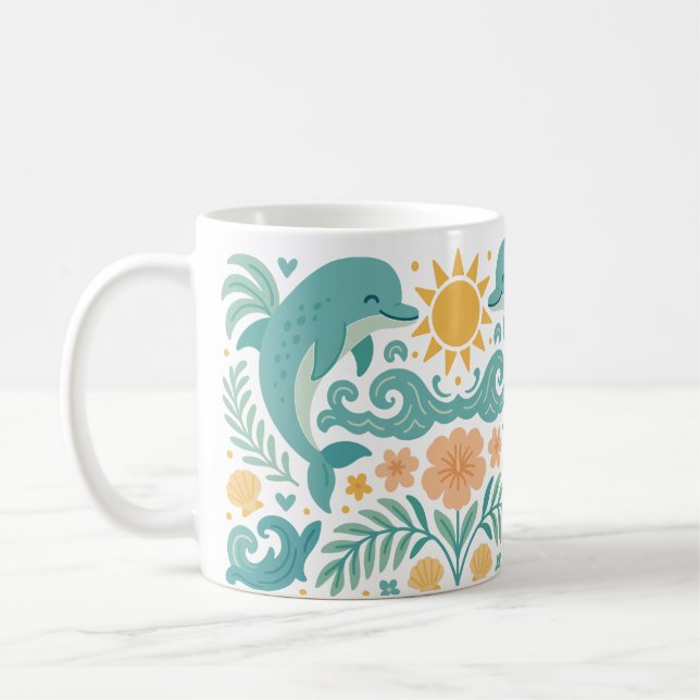 Playful Dolphins Tropical Ocean Coffee Mug (Left)