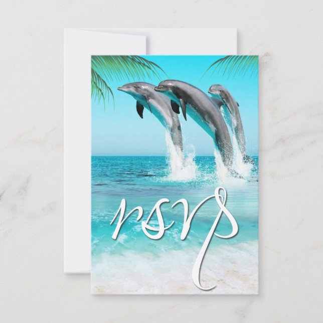 PLAYFUL DOLPHINS TROPICAL OCEAN RSVP Wedding (Front)