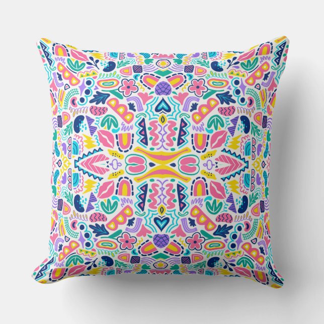 Playful Doodle Colourful Abstract Pattern Design Cushion (Front)