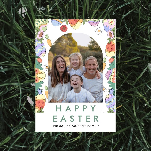 Playful Doodle Easter Egg Arch Photo Holiday Card (Creator Uploaded)