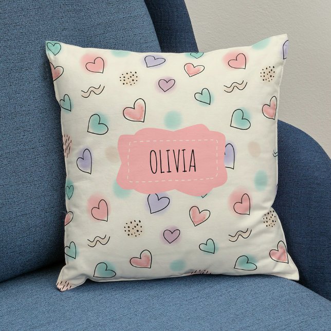 Playful Doodles of Hearts, Dots and Wavy Lines Cushion (Creator Uploaded)