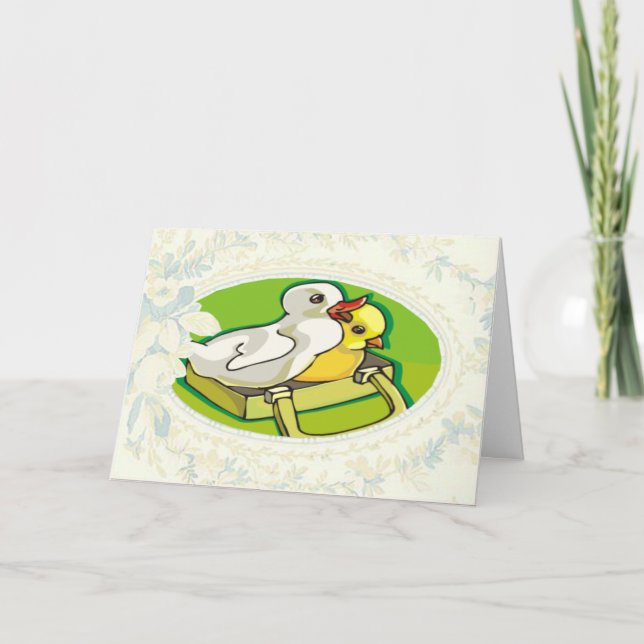 Playful Duck And Chick Easter Card (Front)