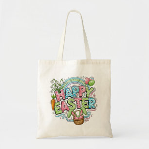 Playful Easter Artwork With Bunny Ears and Florals Tote Bag
