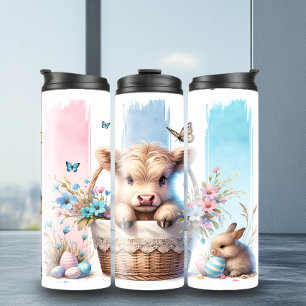 Playful Easter Brushstroke Highland Cow Tumbler
