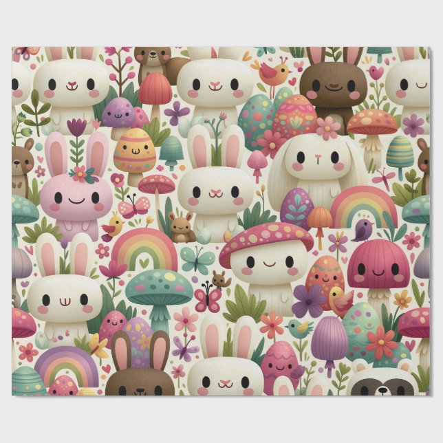 Playful Easter Bunny Pattern Wrapping Paper (Flat)