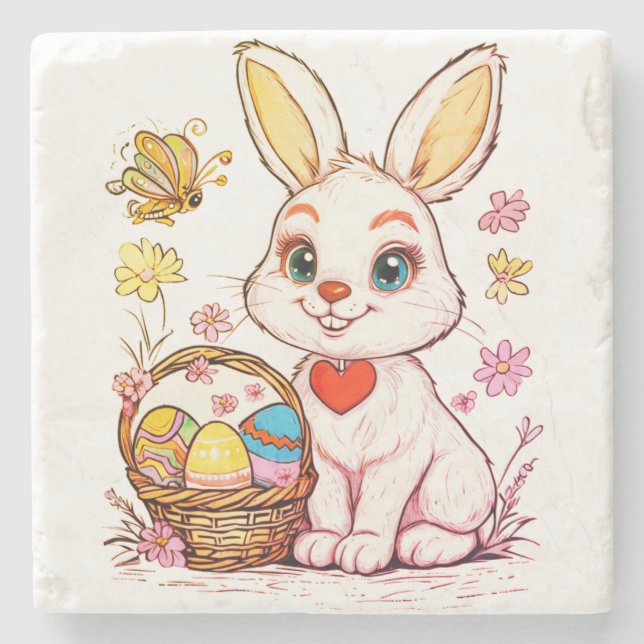 Playful Easter Bunny  Stone Coaster (Front)