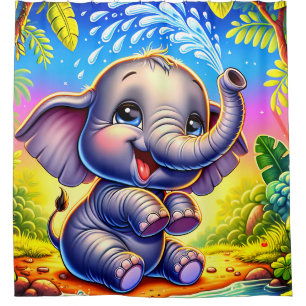 "Playful Elephant Splash" Shower Curtain