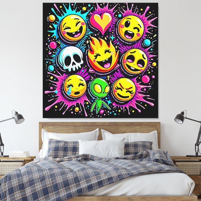 Playful Emoji Explosion Canvas Print (Insitu(Bedroom))