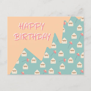 Playful Envelope & Bell Flowers Happy Birthday Postcard