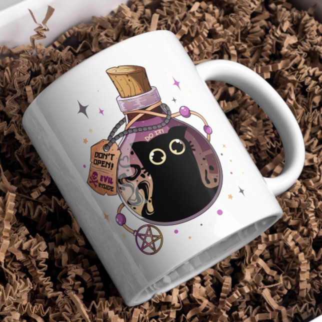 Playful Evil Cat Monster Trapped in Potion Bottle Coffee Mug (Creator Uploaded)