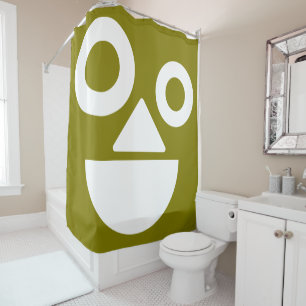 Playful face minimal funny olive green shower curtain