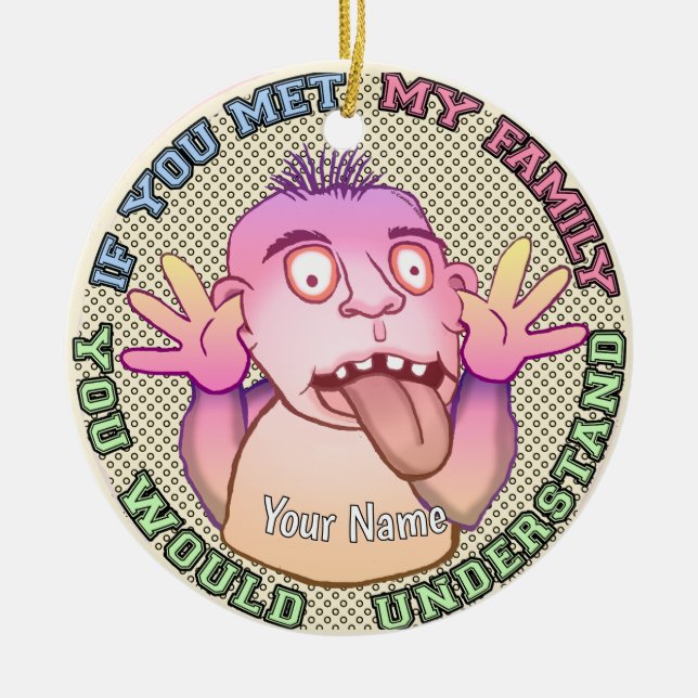 Playful family face ceramic tree decoration (Front)