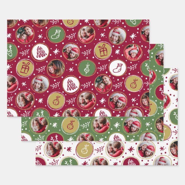 Playful Family Photo Collage Christmas Wrapping Paper Sheet (Set)