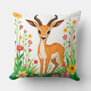 Playful Fawn Among Vibrant Spring Flowers Cushion