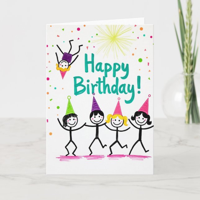 Playful Figures Birthday Card (Front)