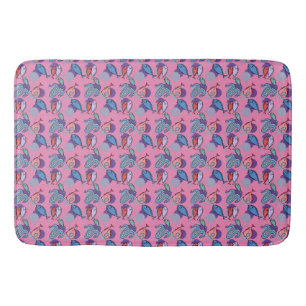 Playful Fishes and Eel Pattern pink Bath Mat