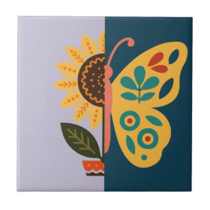 Playful floral and butterfly design tile