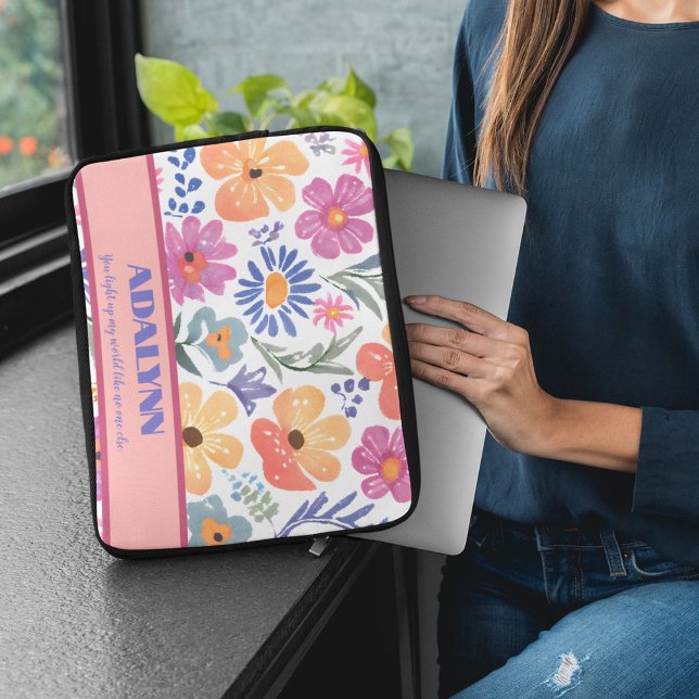 Playful Floral Chic Valentines Gifts for Teens Laptop Sleeve (Playful Floral Chic Valentines Gifts for Teens)