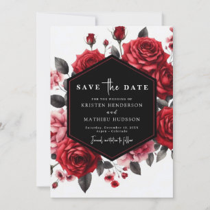 Playful Floral Crimson Red Wedding Save The Date