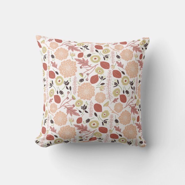 Playful Floral Mix Peach Green Whimsical Cushion (Front)