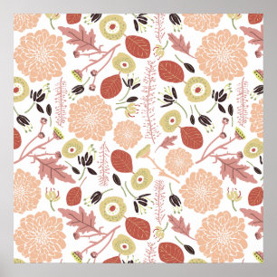 Playful Floral Mix Peach Green Whimsical Flowers Poster