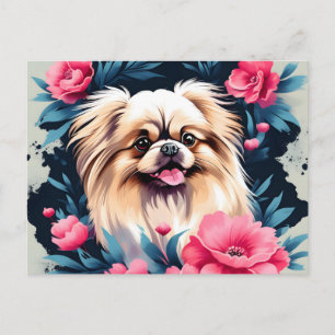 Playful Floral Pekingese Dog Postcard