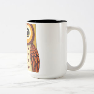Playful Folk Art Owl with Autumn Colours Two-Tone Coffee Mug