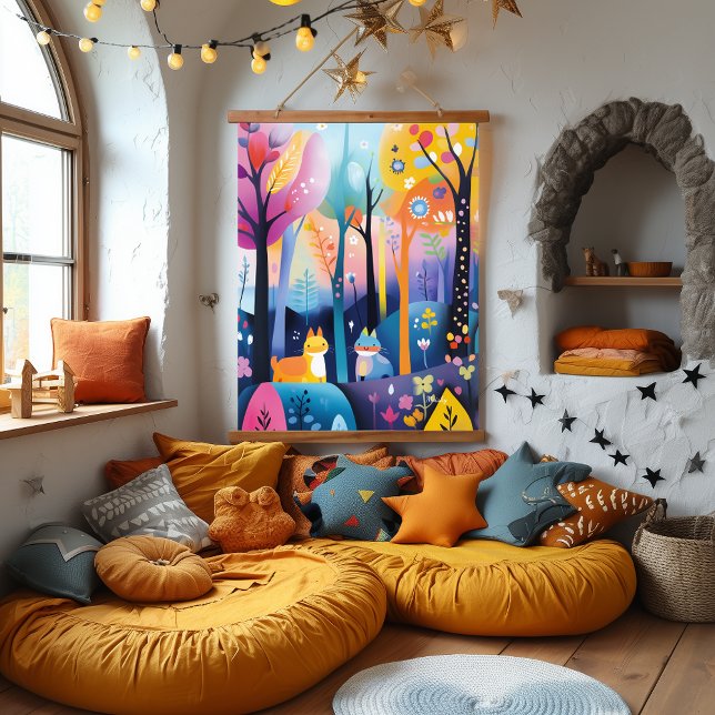 Playful Forest Animals Illustration Hanging Tapestry (Creator Uploaded)