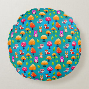 Playful Forest Scene With Cute Animals Round Cushion
