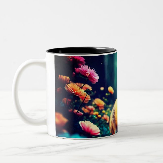 "Playful Fox Amidst Blossoms" Two-Tone Coffee Mug (Left)