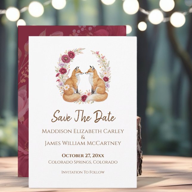 Playful Fox Autumn Floral Save The Date (Creator Uploaded)