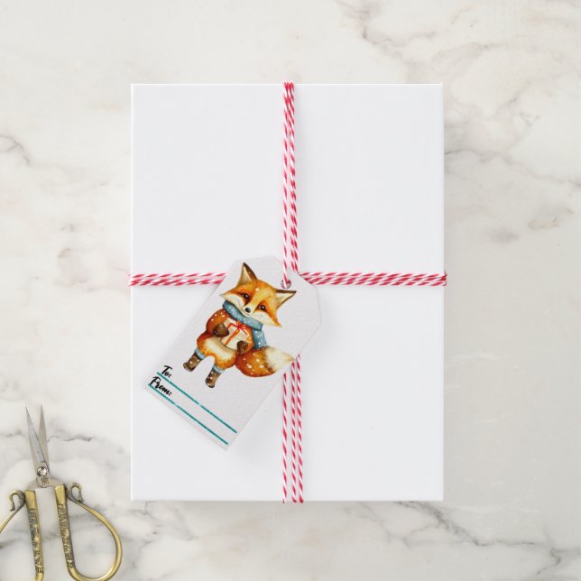 Playful fox Christmas gift tag (With Twine)