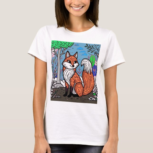 "Playful Fox in the Forest" T-Shirt (Front)