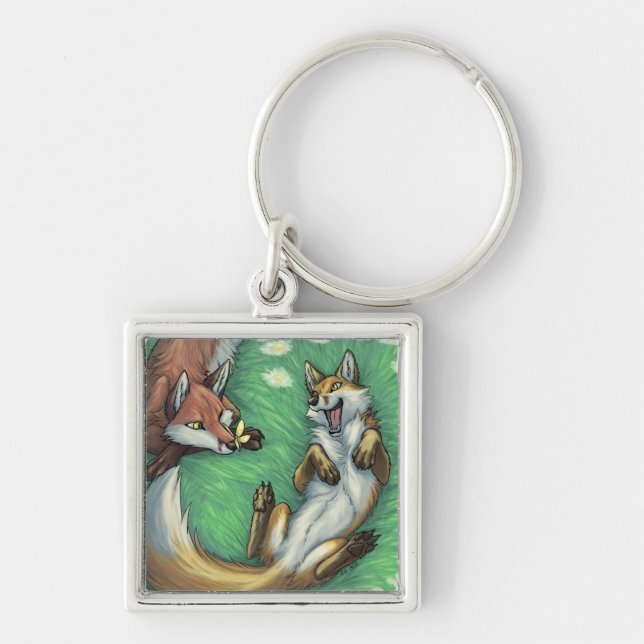 Playful foxes key ring (Front)