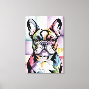 Playful French Bulldog Mosaic Portrait Canvas Print