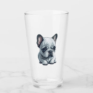 Playful French bulldog sitting Glass