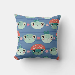 Playful Frog and Mushroom Pattern Cushion