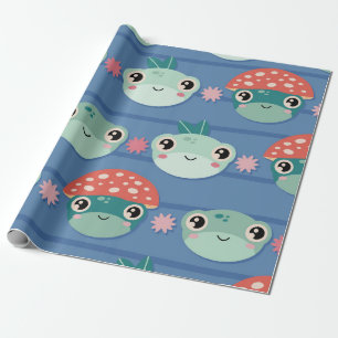 Playful Frog and Mushroom Pattern Wrapping Paper