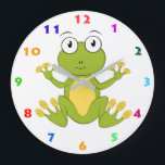 PLAYFUL FROG WITH COLORFUL NUMERALS FOR KIDS LARGE CLOCK<br><div class="desc">A Wall Clock for kids with colourful numbers,  and a digital illustration of a cute funny frog. Available in other options. Visit our store for more Clocks and other Gifts for kids.</div>