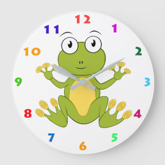 PLAYFUL FROG WITH COLORFUL NUMERALS FOR KIDS LARGE CLOCK