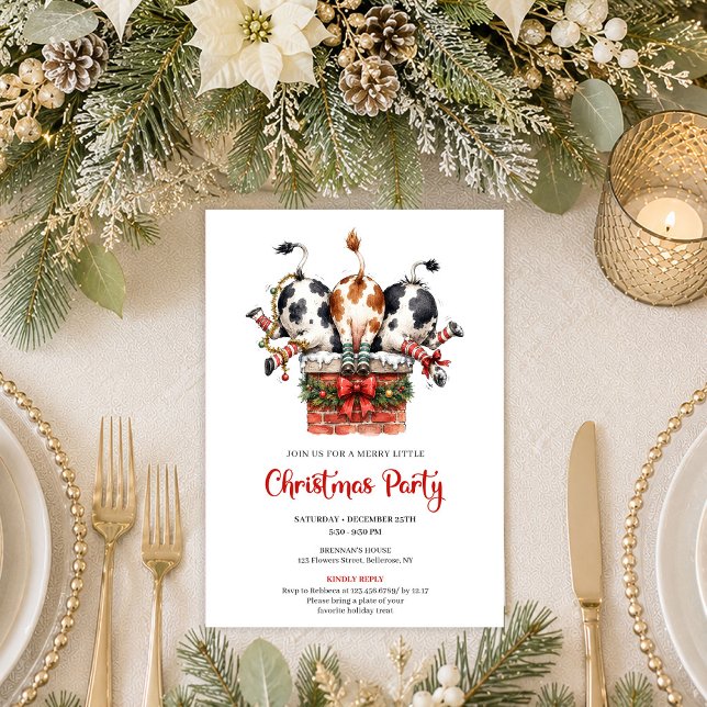 Playful Funny Cows Holiday Christmas Party Invite (Playful Funny Cow Holiday Christmas Party Invitation

)