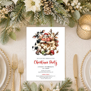 Playful Funny Cows Holiday Christmas Party Invites