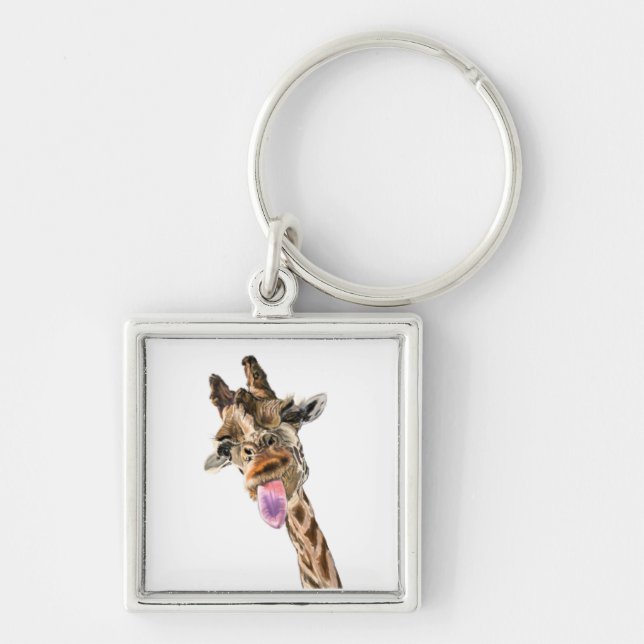 Playful Funny Giraffe Tongue Out Keychain Gift (Front)