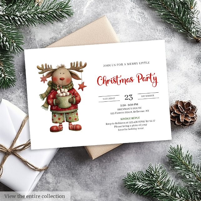 Playful Funny Reindeer watercolor holiday invite (Playful Funny Reindeer watercolor holiday invite)