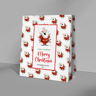 Playful funny Santa artistic red green gift bag