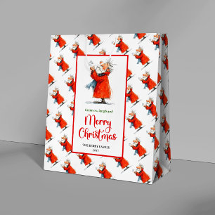 Playful funny Santa modern watercolor Christmas  Medium Gift Bag