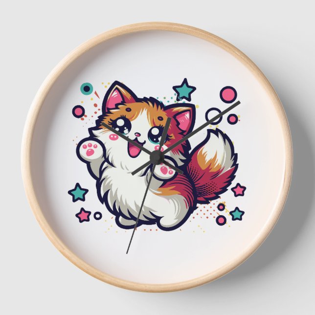 Playful Furry Cat Clock (Front)