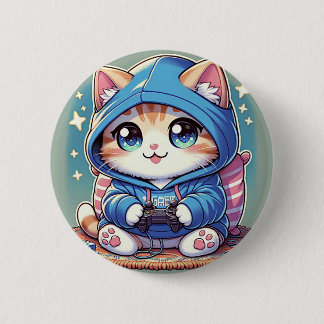 Playful Gamer Cat  in Cosy Setting 6 Cm Round Badge