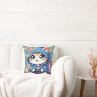 Playful Gamer Cat in Cosy Setting Cushion